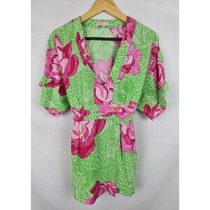 Lilly Pulitzer Women's Top Size Small Green Koi Fish Short Sleeve Shirt Empire